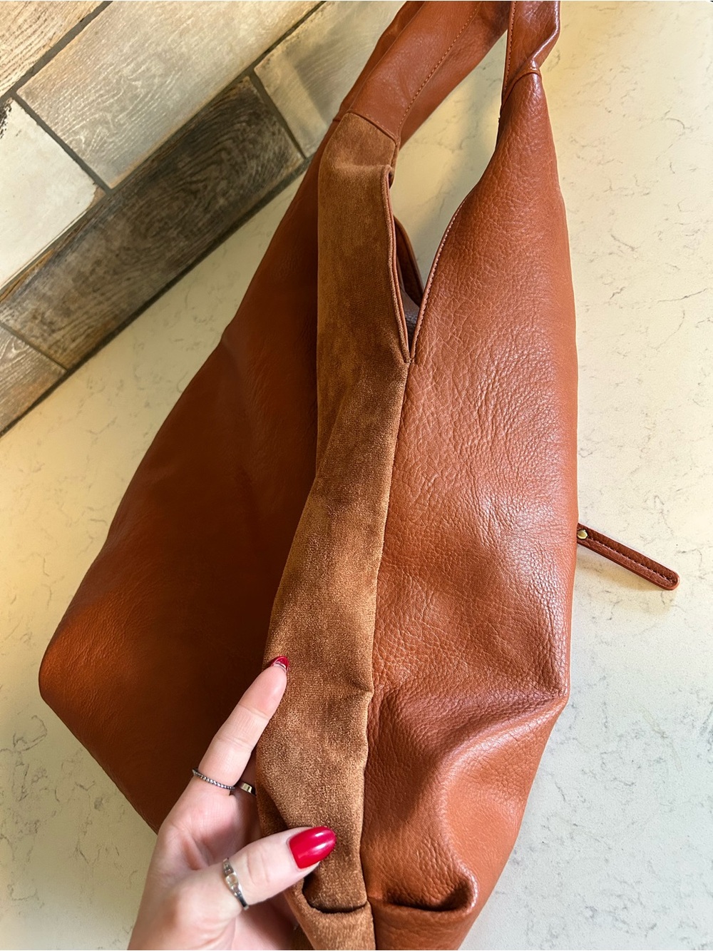 Anthropologie Urban Originals Lenora Large Mixed Faux Suede & Leather Hobo Bag - Picture 8 of 14